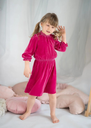 Raspberry Velvet Knee Length Simple Flower Girl Dress
